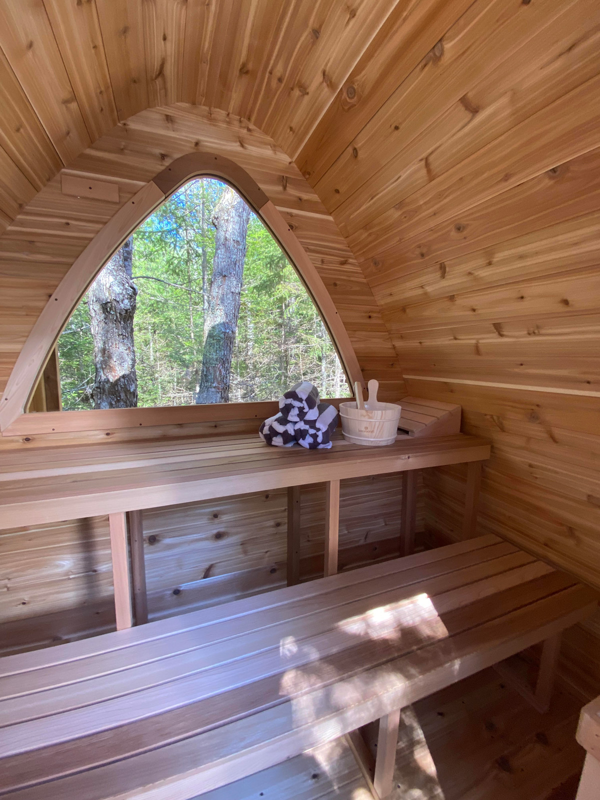Sauna Bench and Forest Window