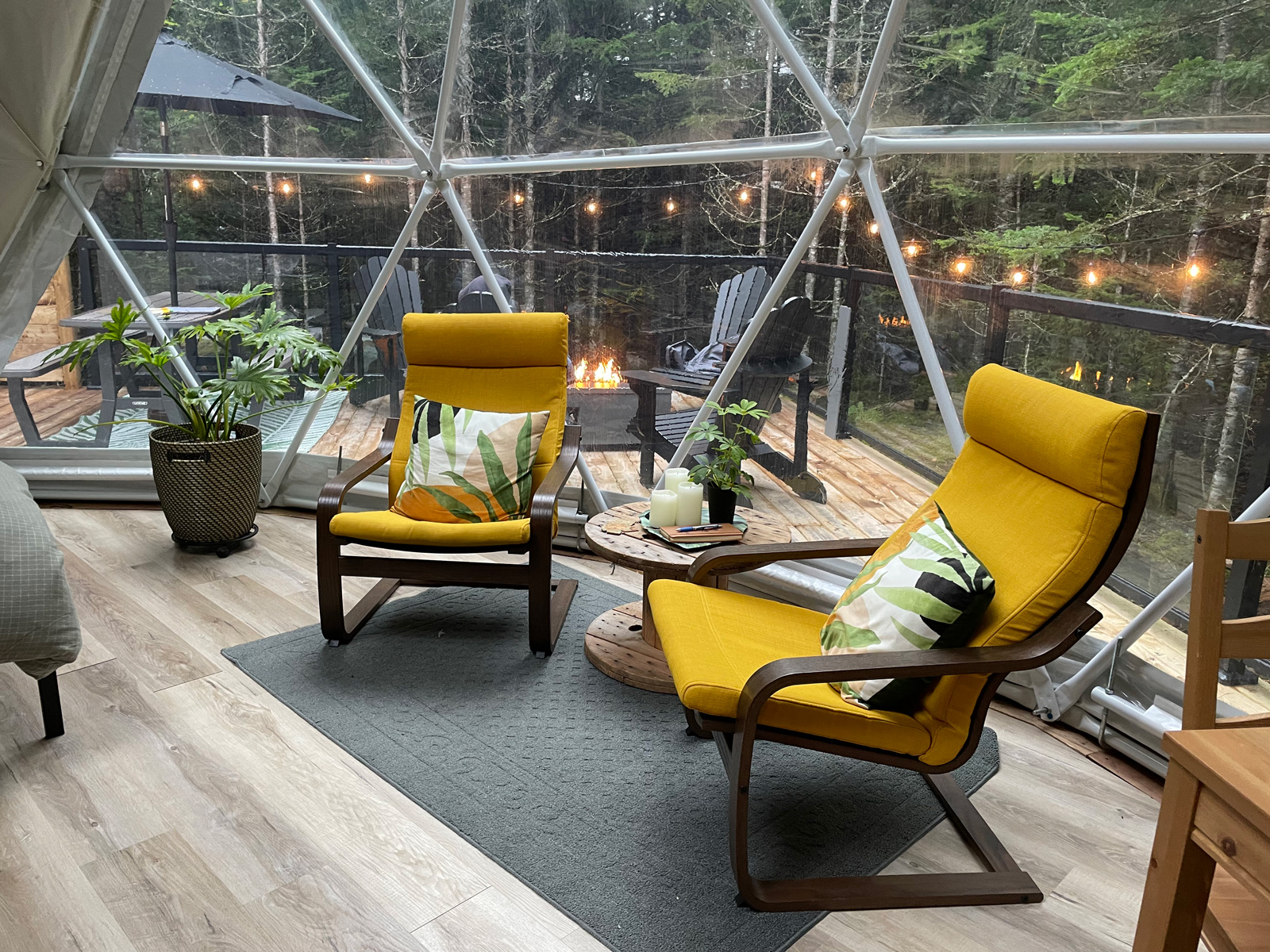 Mossy Log Dome Indoor and Outdoor Sitting Areas