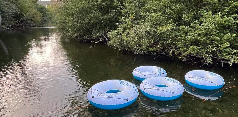 River tubes floating on the Kennebecasis River.